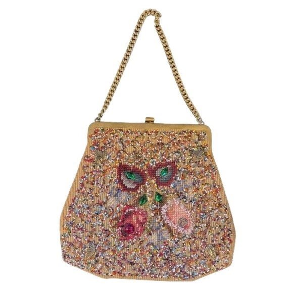 Antique Soure Bag New York Stunning Beaded Floral Purse - Picture 2 of 10